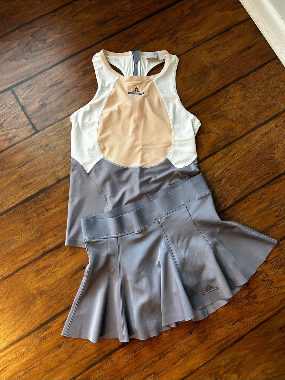 adidas Peach, White & Gray Athletic Tank and Pleated Skirt Set